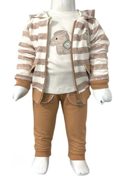 Erkek Bebek At Nakışlı Sweatshirt Pantolon T-Shirt 3 'lü Alt Üst Bebek Takımı 3 Ay - 36 Ay