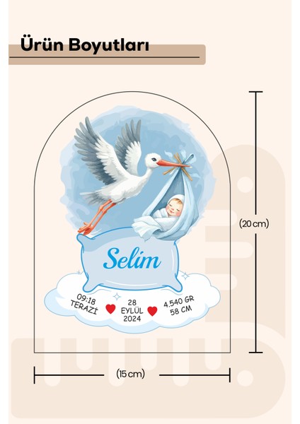 Kişiselletirilebilir Pleksi Bebek Doğum Bilgileri Tablosu – Özel Tasarım Leylek Konsepti