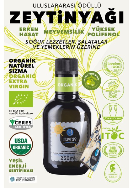 Organik Natürel Sızma Zeytinyağı 250 ml Erken Hasat
