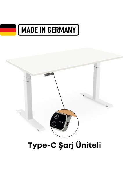 Updo Plus Çift Motorlu Elektrikli Yükseklik Ayarlı Masa - 25MM Tabla - Beyaz Ayak