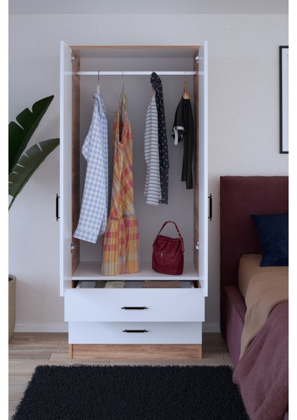 Abete-2 Kapılı 2 Çekmeceli Gardırop / Atlantik Çam-Beyaz modelleri