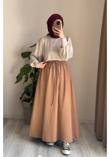 Bağcıklı Rahat Etek - Vizon