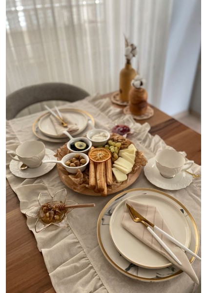 Vintage Naturel Fırfırlı Keten Runner fiyatları