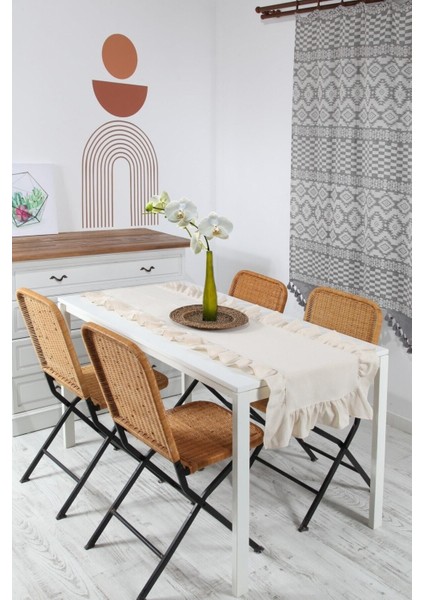 Vintage Naturel Fırfırlı Keten Runner modelleri