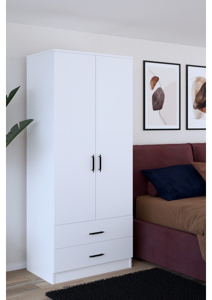 Abete-2 Kapılı 2 Çekmeceli Gardırop / Beyaz