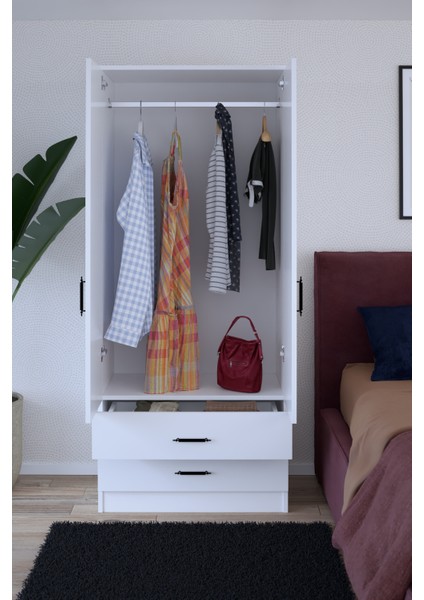 Abete-2 Kapılı 2 Çekmeceli Gardırop / Beyaz modelleri