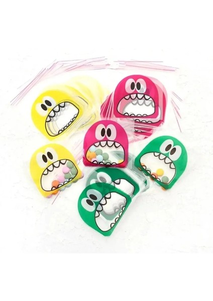 100 Adet 10x14 cm Karışık Renk Canavar Figürlü Bantlı Yapışkanlı Şeffaf Opp Jelatin Poşet modelleri