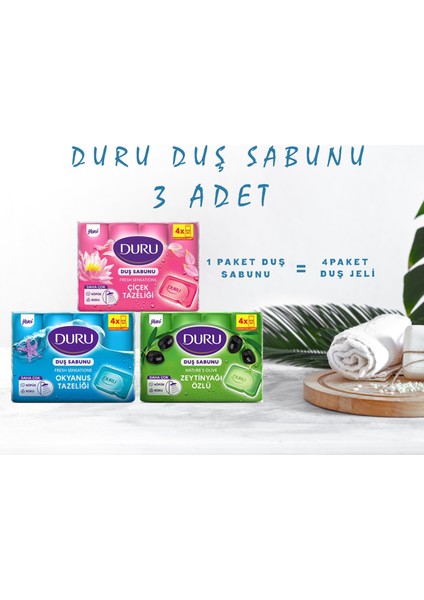 Fresh Sensations Duş Sabunu 4x150 gr 3 Paket Çiçek Tazeliği - Okyanus Tazeliği - Zeytinyağı