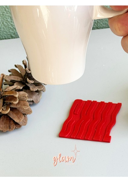 Chill Kırmızı Renk Modern Tarz 3'lü Bardak Altlığı, Kahve Altlığı, Fincan Altlığı Sunum fırsatları