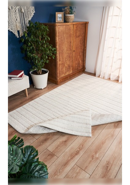Halı Gala 2211 Ekru Yumuşak Dokulu Modern Spor Desenli Bukle Halı
