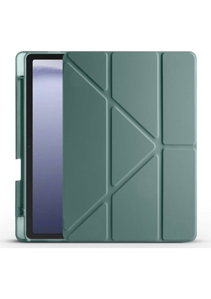 Galaxy Tab A9 Kılıf Uyumlu Tri Folding Kalem Bölmeli Standlı Kılıf-Koyu YEŞIL-8680436730737-TCH