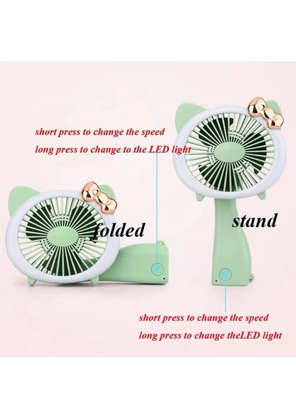Şarjlı El Fanı Vantilatör 3 Kademeli Kırmalı Işıklı Mini Fan 17*11 Cm