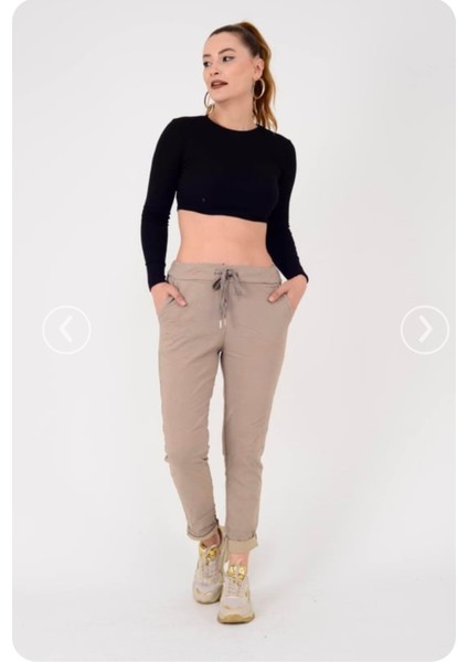 Kadın Full Likralı Beli Bağçıklı Süper Rahat Duble Paça Bilek Boy Üst Düzey Pantolon