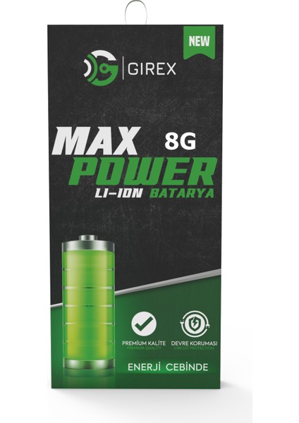 Girex Apple iPhone 8g Güçlendirilmiş Batarya Yüksek Kapasite 2350 Mah
