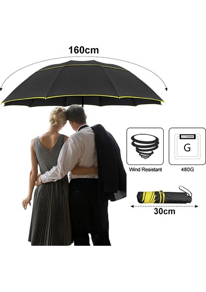 130CM Çift Güçlü Rüzgara Dayanıklı Şemsiye Yağmur Kadınlar Büyük Katlanır Otomatik Olmayan Şemsiyeler Erkekler Aile Seyahat Iş Paraguas (Yurt Dışından) modelleri