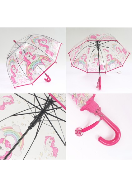 Çocuklar Otomatik Açık Renkli Prenses Unicorn Şemsiye Çoklu Renkler Düz Saplı Rüzgara Dayanıklı Sevimli Şeffaf Plastik (Yurt Dışından)