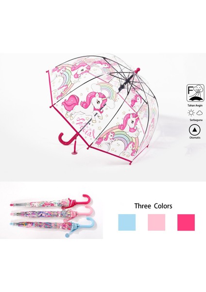 Çocuklar Otomatik Açık Renkli Prenses Unicorn Şemsiye Çoklu Renkler Düz Saplı Rüzgara Dayanıklı Sevimli Şeffaf Plastik (Yurt Dışından) fiyatları