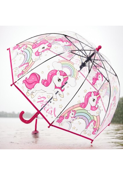 Çocuklar Otomatik Açık Renkli Prenses Unicorn Şemsiye Çoklu Renkler Düz Saplı Rüzgara Dayanıklı Sevimli Şeffaf Plastik (Yurt Dışından) modelleri