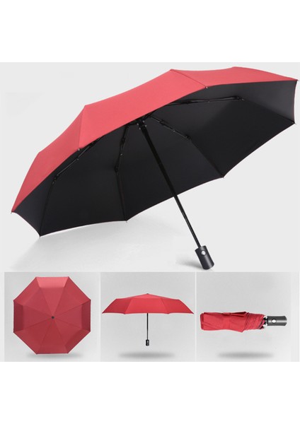 Otomatik Yağmur ve Güneş Şemsiyesi Siyah Kaplama Şemsiye Anti-UV 3 Katlanır Rüzgara Dayanıklı Otomatik Lüks Büyük Rüzgar Geçirmez Kadın Erkek 8Ribs (Yurt Dışından) modelleri