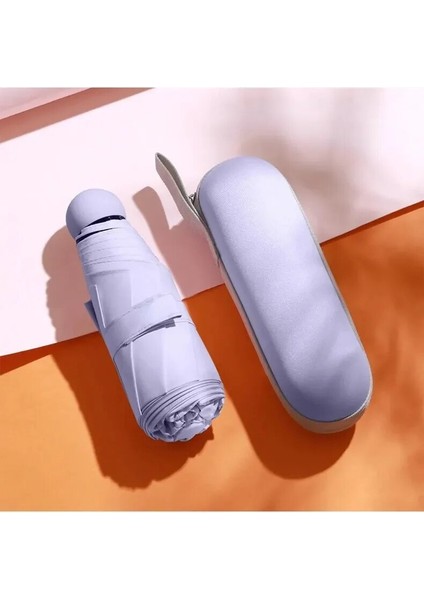 Kapsül Şemsiye Taşınabilir Mini Güneşlik Güneş Kremi Yağmur Şemsiye Siyah Kauçuk Alaşımlı Saplı Katlanabilir Güneş Yağmur Çift Kullanımlı (Yurt Dışından)