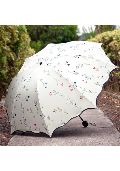 Şemsiye Uv Korumalı Kadın Güneş Şemsiyesi Katlanır Şemsiye Rüzgar Geçirmez Seyahat Şemsiyesi Çiçekli Gölgelik (Yurt Dışından)