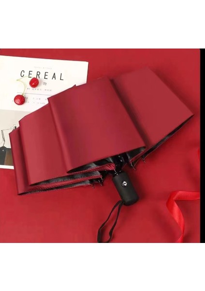 Otomatik Yağmur ve Güneş Şemsiyesi Siyah Kaplama Şemsiye Anti-UV 3 Katlanır Rüzgara Dayanıklı Otomatik Lüks Büyük Rüzgar Geçirmez Kadın Erkek 8Ribs (Yurt Dışından)