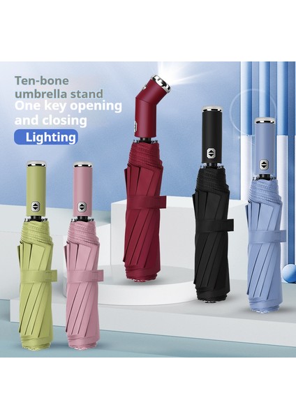 10 kemik tam otomatik üç katlı şemsiye dönebilen LED el feneri iş rüzgara dayanıklı katlanır şemsiye güneşli şemsiye (Yurt Dışından) fiyatları