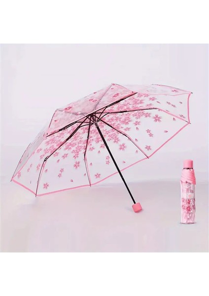Kore Şemsiye Sevimli Mini Taze ve Üç Katlı Japon Kiraz Çiçeği Şeffaf Şemsiye Yağmur Geçirmez ve Rüzgar Geçirmez (Yurt Dışından) fiyatları