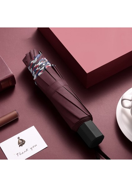 Katlanır Şemsiye Ten Bones Tampon Rüzgara Dayanıklı Yağmur Geçirmez Kumaş Sunny Yağmurlu Çift Kullanımlı Evrensel Çift İş Şemsiyesi (Yurt Dışından)