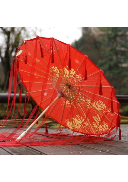 Net Kırmızı Tel Dekoratif Şemsiye Kurdele Şemsiye İpek Kumaş Şemsiye Hanfu Şemsiye Sahne Malzemeleri Atış Performans Kostüm Şemsiye (Yurt Dışından)