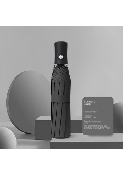 Otomatik 8 Kemikli Güneşli Şemsiye Güneş Kremi Uv Güneşlik Güneş Şemsiyesi Katlanır Yağmur Şemsiye Siyah (Yurt Dışından)