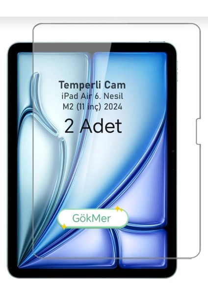 Apple iPad Air 6. Nesil M2 11 Inç Uyumlu Tamperli Ekran Koruyucu Kırılmaz Cam Air 6 2024 Uyumlu (2 Adet)