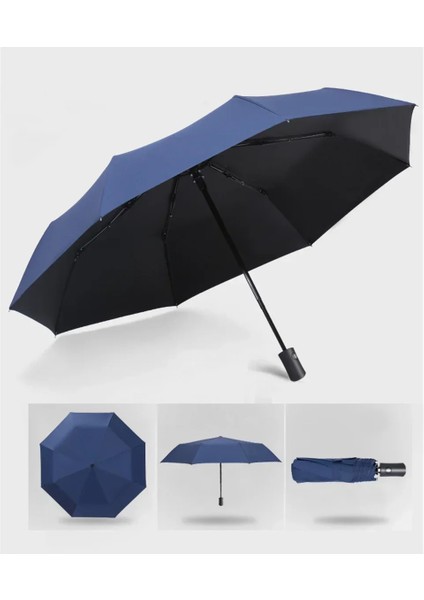 Otomatik Yağmur ve Güneş Şemsiyesi Siyah Kaplama Şemsiye Anti-UV 3 Katlanır Rüzgara Dayanıklı Otomatik Lüks Büyük Rüzgar Geçirmez Kadın Erkek 8Ribs (Yurt Dışından) modelleri