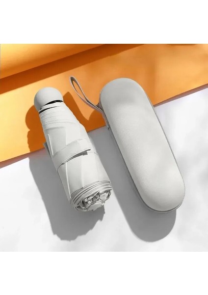 Kapsül Şemsiye Taşınabilir Mini Güneşlik Güneş Kremi Yağmur Şemsiye Siyah Kauçuk Alaşımlı Saplı Katlanabilir Güneş Yağmur Çift Kullanımlı (Yurt Dışından)