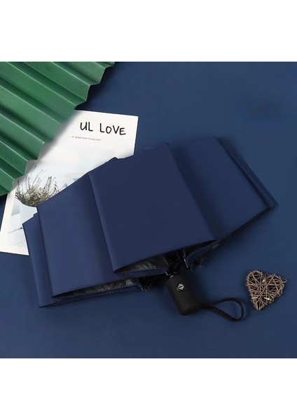 Otomatik Yağmur ve Güneş Şemsiyesi Siyah Kaplama Şemsiye Anti-UV 3 Katlanır Rüzgara Dayanıklı Otomatik Lüks Büyük Rüzgar Geçirmez Kadın Erkek 8Ribs (Yurt Dışından)