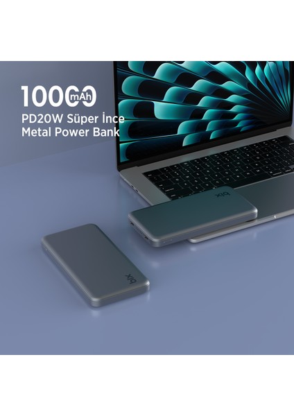 PB113 10000MAH Pd 20W Çift Usb-C Portlu Hızlı Şarj Destekli Taşınabilir Metal Gövdeli Slim Powerbank Koyu Gri