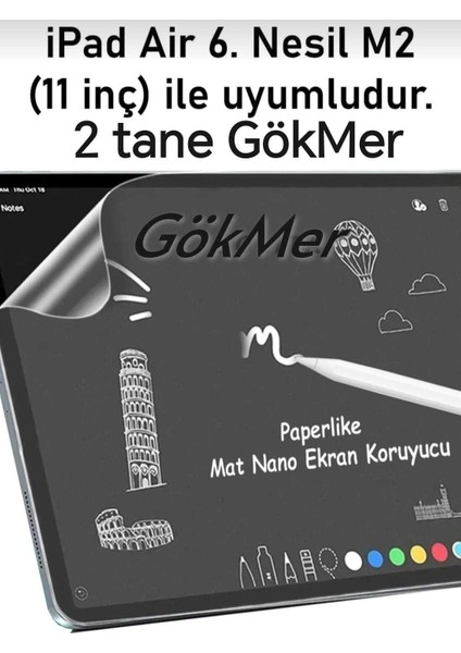 Apple iPad Air 6. Nesil M2 11 Inç Uyumlu Paperlike Ekran Koruyucu Mat Nano Air 6 2024 (2 Tane)