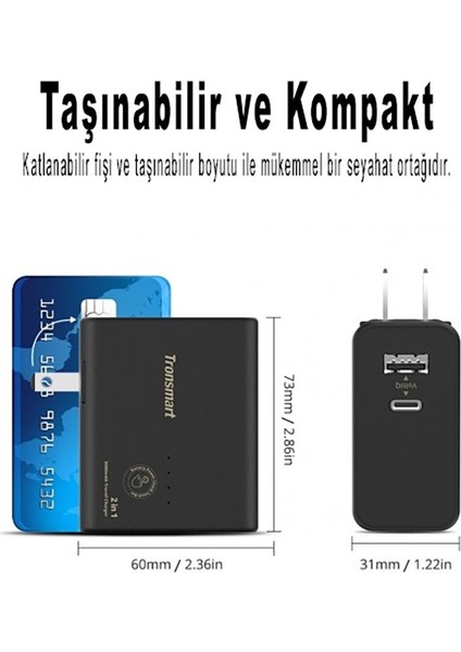 WPB01 5000 mAh Powerbank Type-C USB Taşınabilir Şarj Cihazı