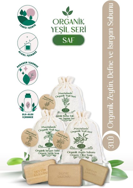 Organik Yeşil Seri:saf - Defne, Isırgan ve Zeytin Sabunu (Nemlendirici Etki) 125 Gr+Mist