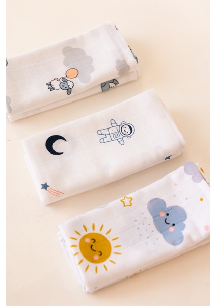 Çok Amaçlı Müslin Örtü & Battaniye 3'lü Set %100 Pamuk Oeko-Tex Sertifikalı Kutulu modelleri