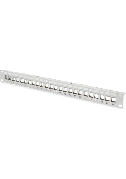24 Port Boş Patch Panel, Zırhlı, 1U Yüksekliğinde, Gri Renk