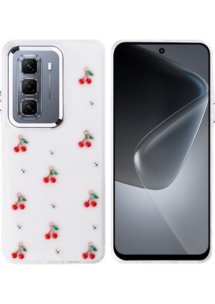 Infinix Hot 50 4g Kılıf Airbag Tasarımlı Simli Şeffaf Zore Kutup Kapak - Kiraz