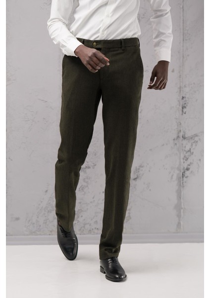 Regular Fit Düz Kalın Kışlık Gabardin Yan Cepli Pantolon
