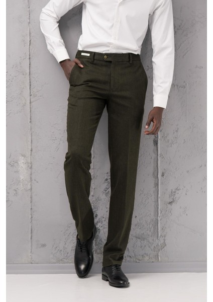 Regular Fit Düz Kalın Kışlık Gabardin Yan Cepli Pantolon