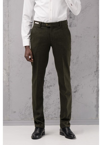 Regular Fit Düz Kalın Kışlık Gabardin Yan Cepli Pantolon