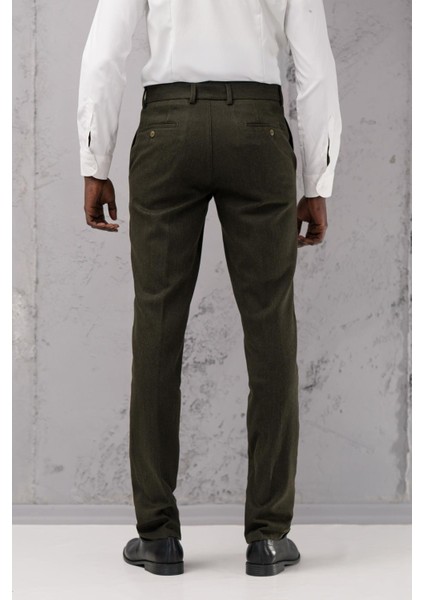 Regular Fit Düz Kalın Kışlık Gabardin Yan Cepli Pantolon