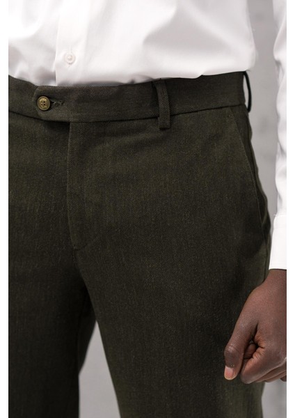 Regular Fit Düz Kalın Kışlık Gabardin Yan Cepli Pantolon
