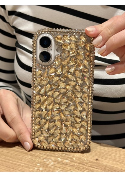 Apple iPhone 16 Plus Uyumlu Lüks Gold Kristal Taşlı Kılıf