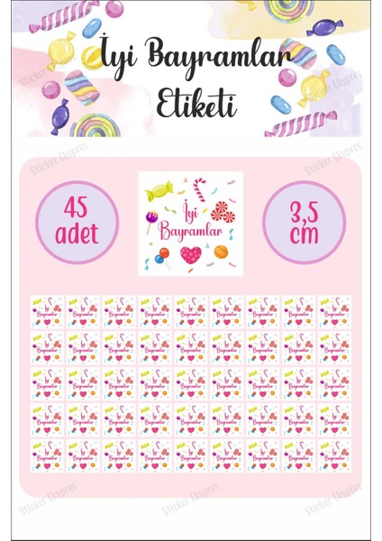Kare Şeklinde Şekerli İyi Bayramlar Etiketi Ramazan Bayramı Kurban Bayramı Sticker