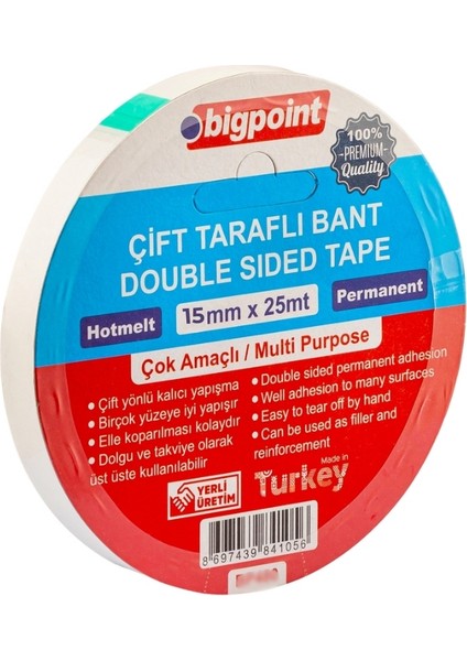 | Çift Taraflı Hotmelt Bant, 15 mm x 25 M, Tüm Yüzeyler Için Ideal